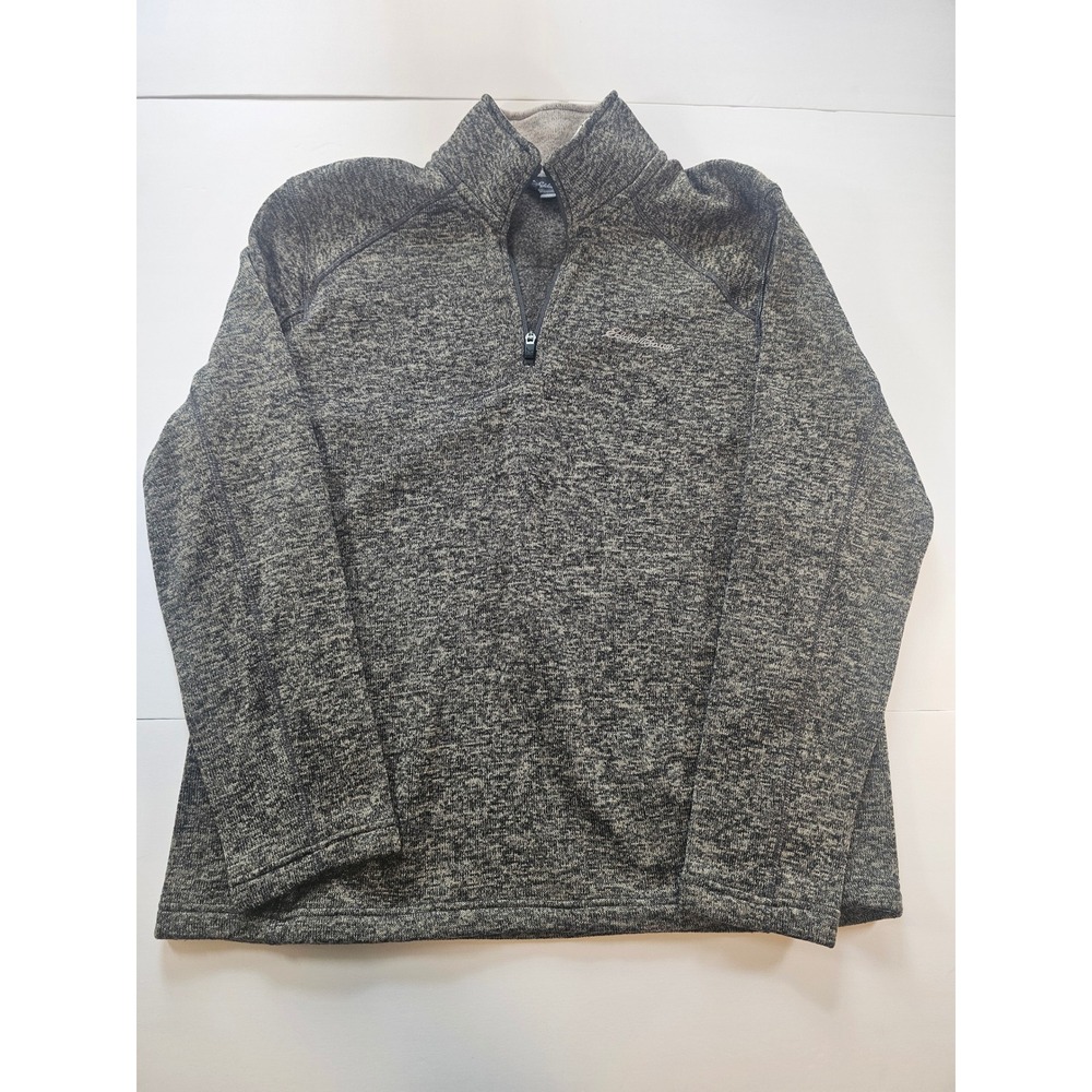 Eddie Bauer Quarter Zip Fleece Women L Gray Marled Pullover Hiking Outdoor